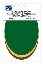 Nažehľovacie záplaty jednofarebné ovály 3 ks - tm.zelená béžová tm.hnedá
